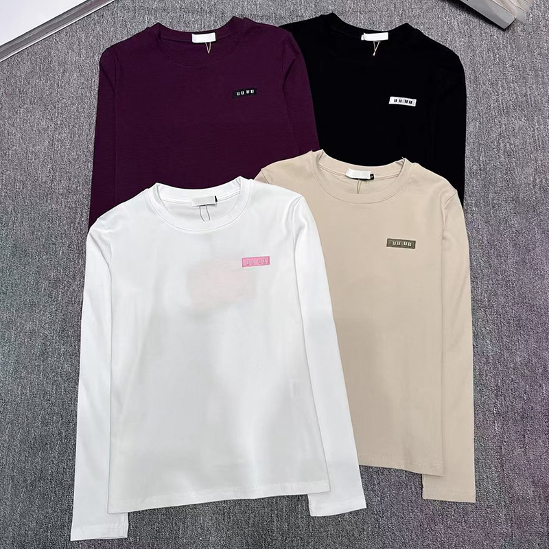Women Patch Basic T Shirts Crew Neck Long Sleeve Tees Spring Summer Layering Tops for Women