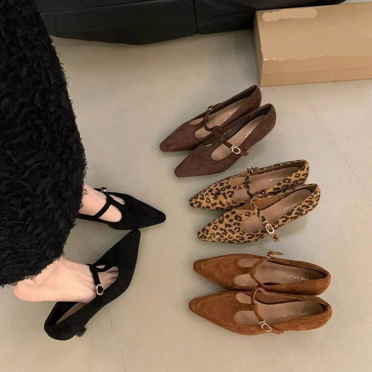 Commuting Pointed-Toe High Heels 2025 Spring and Autumn Suede Mary Jane Pumps High Heels with a Luxurious and Sophisticated Feel