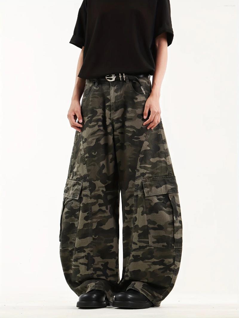 Men's Jeans Military Green Camouflage Baggy Wide Pants Street Style Hip-Hop Y2K Straight Denim Suitable For All Seasons