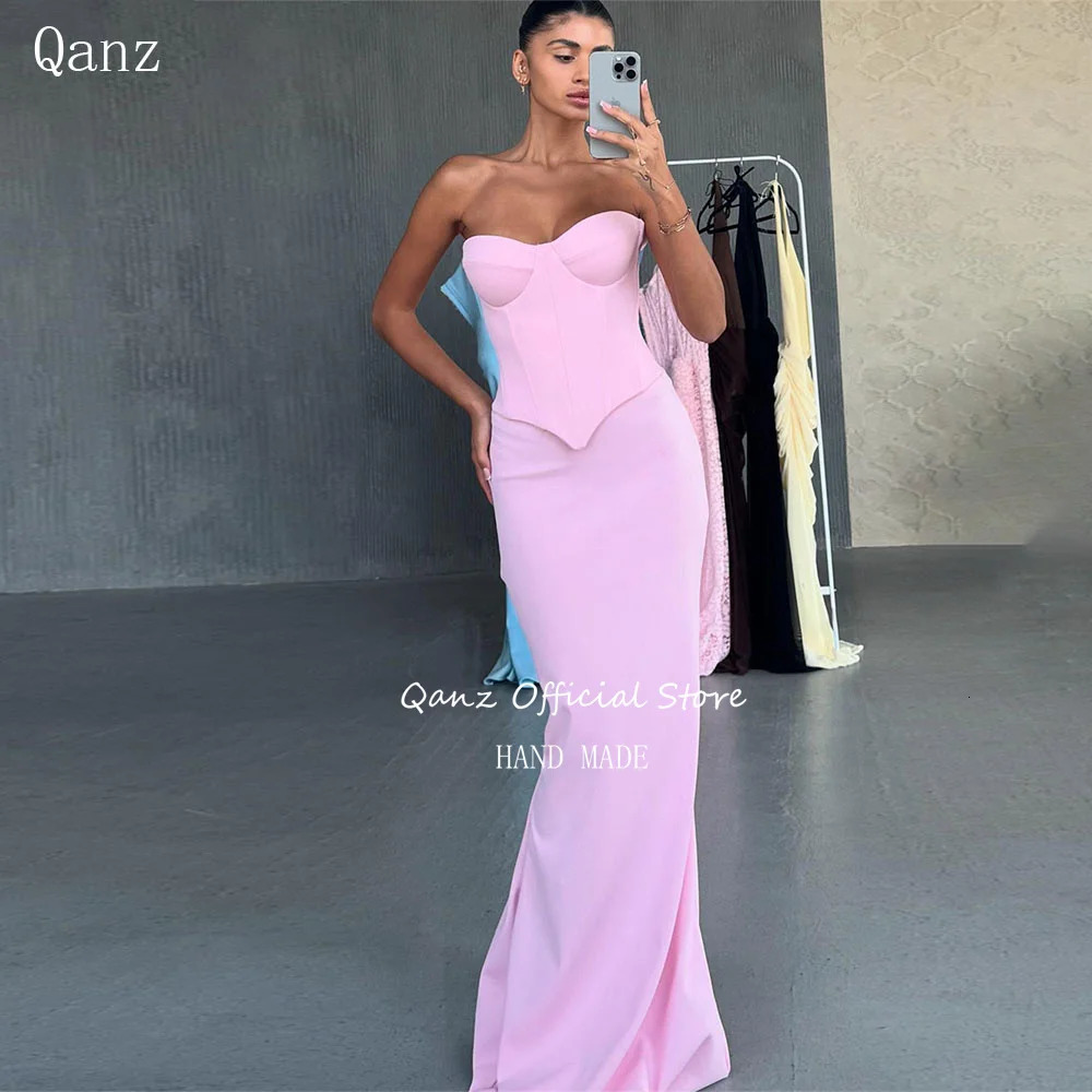 Qanz Pink Women Prom Dress Sweerhert Corset Back Evening Dresses Woman Elegant 2 Pieces Mermaid Vestidos De Gala Customized 260731