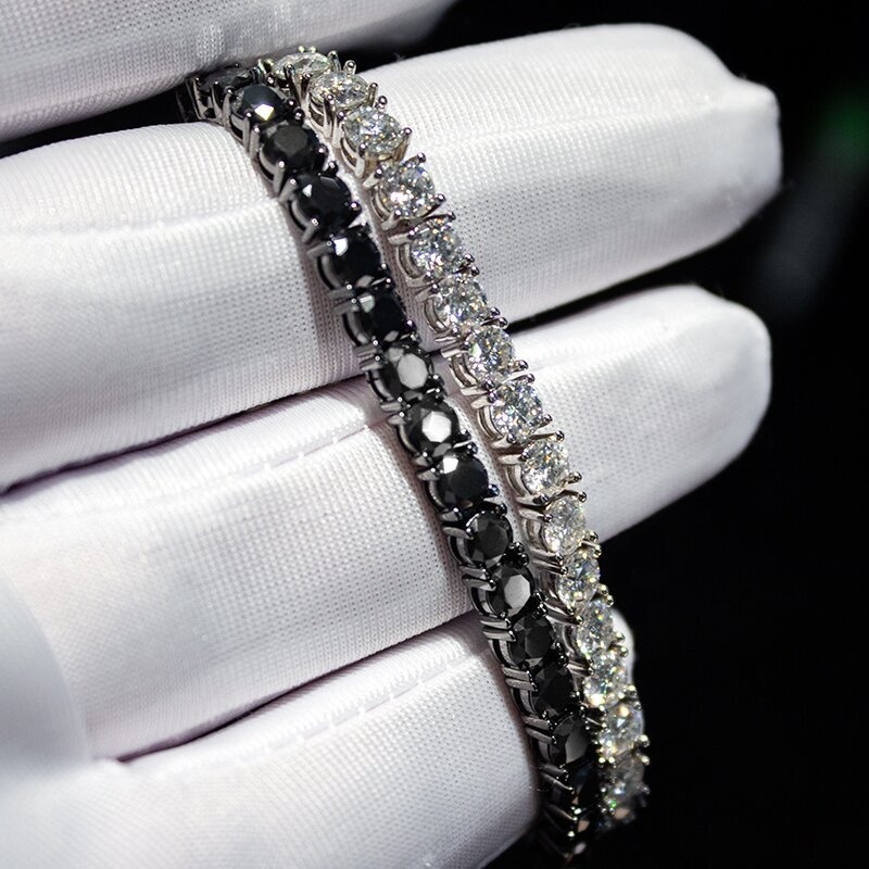 Ready to Ship 4mm Black Moissanite 925 Sterling Silver Gold Plated Hip Hop Tennis Bracelet for Men-Gift for Party Occasions