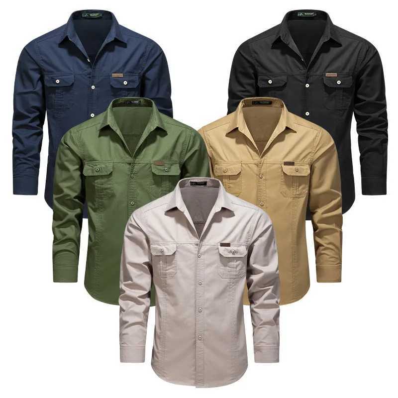 2025 Spring Fall American Trend Vintage Non-iron Cotton Cargo Shirts for Men Loose Versatile Gang Handsome Men's Shirt /camisa Z260805