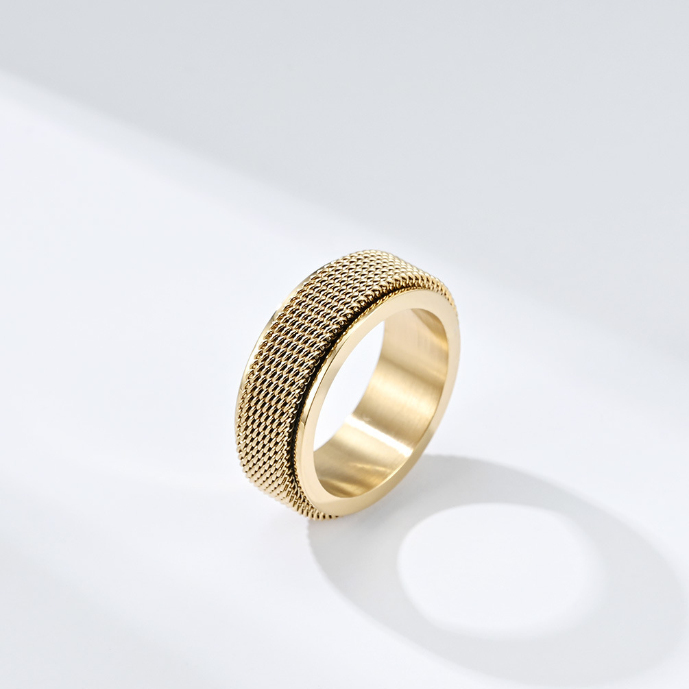 High quality Neutral Minimalist Style Titanium Braided Mesh Rotating Stress Relief Ring Unique Niche Unisex Stainless Steel Hand Jewelry