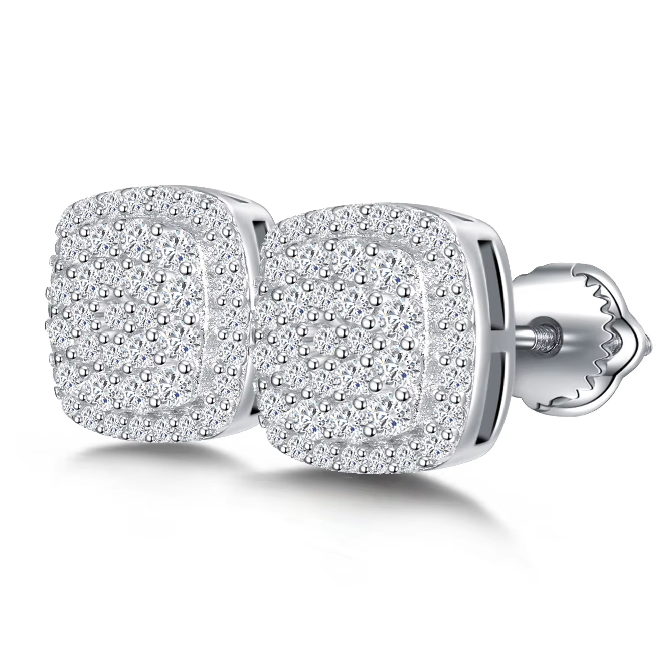 New Design Trendy Wholesale Square Earrings S925 Sterling Silver Luxury Moissanite GEM Women Stud Earrings