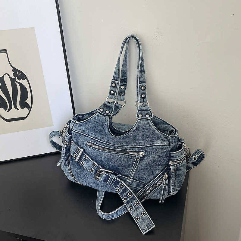 Trendy Punk Style Tote New Bag Personalized Vintage WAshed Denim Shoulder Bags Cool FAshion Casual Crossbody Bag for Women H260805