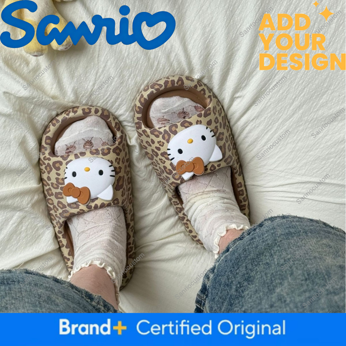 Leopard print KT genuine EVA women's summer non-slip breathable slippers, cartoon Sanrio slippers for home use d82