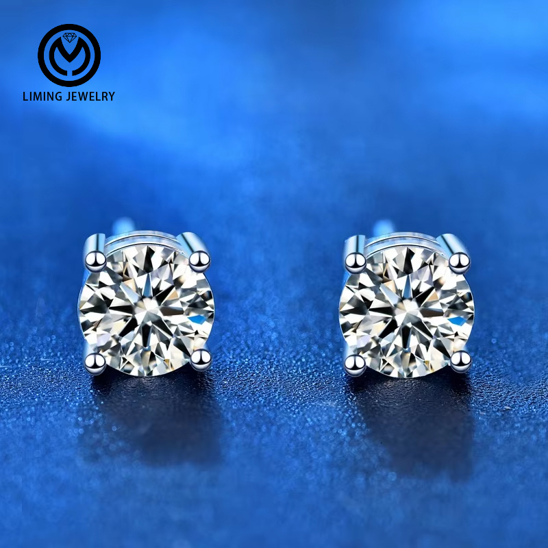 XEZ001 Classic Four Claw Design 925 Sterling Silver 0.3-3Ct Moissanite Gemstone Stud Earrings for Women Party Fine Jewelry