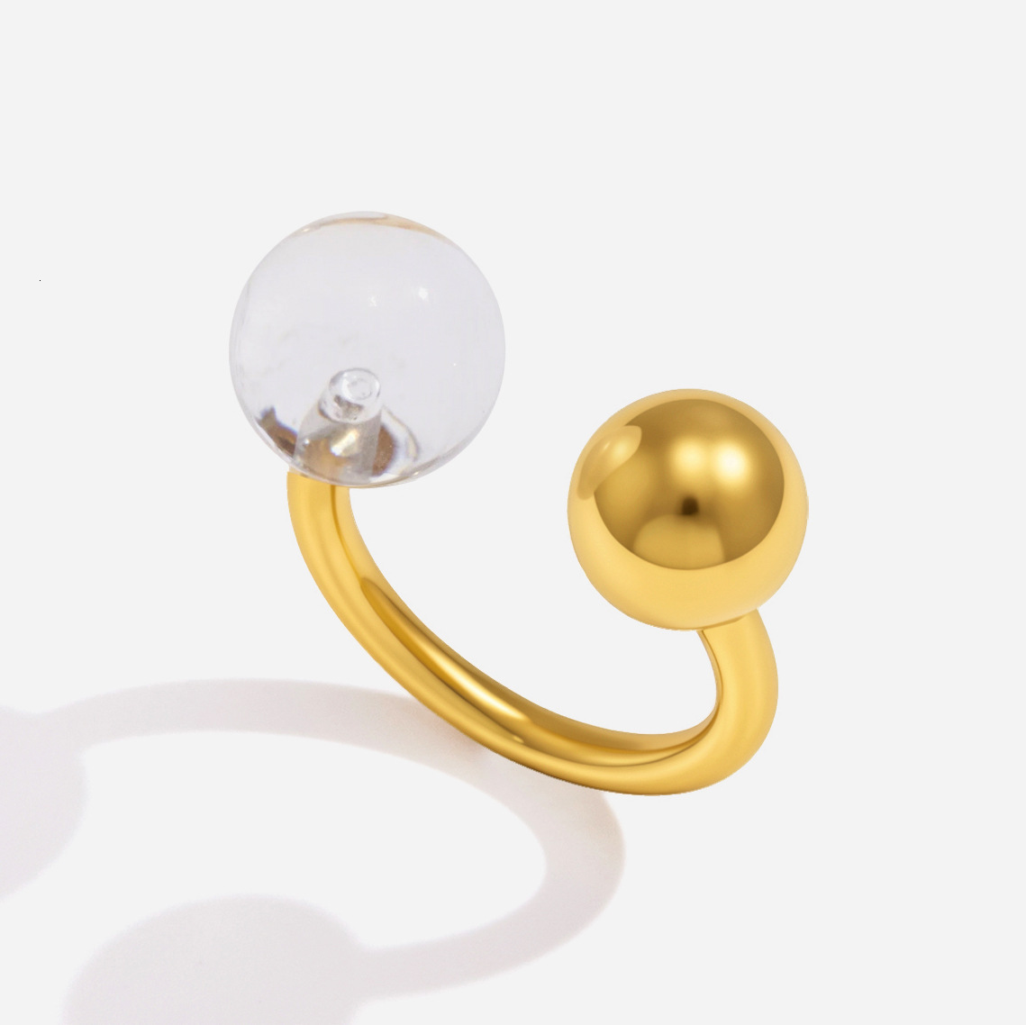 Stainless Steel Niche High-End Style, 2026 New Model, Resin Round Ball Open Ring, Fashionable and Elegant