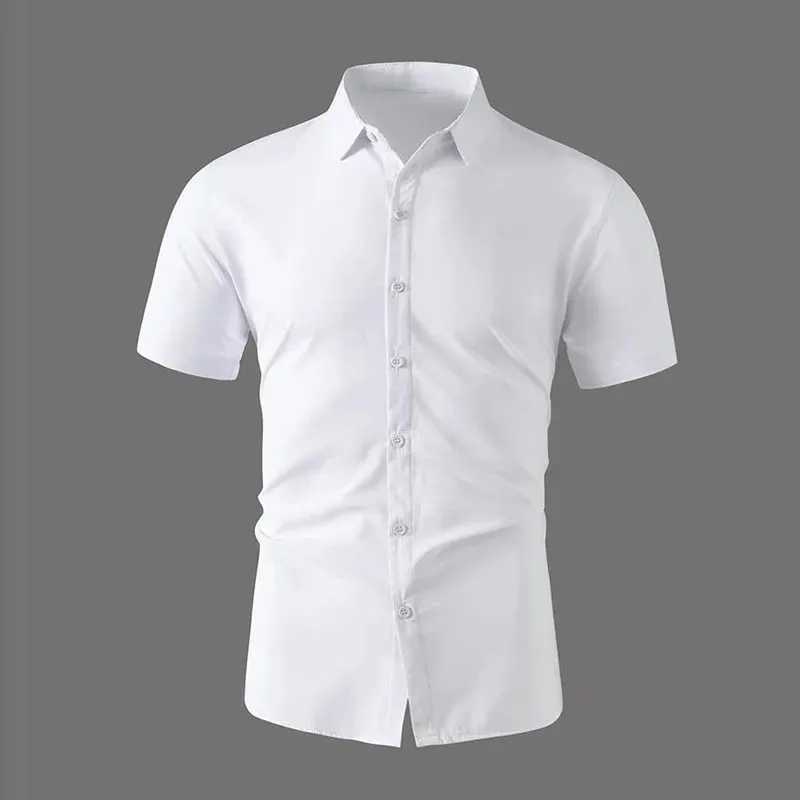 New Men's Business Casual Solid Color Short Sleeved Shirt for Summer Fashion No Ironing Comfortable and Versatile Top Z260805