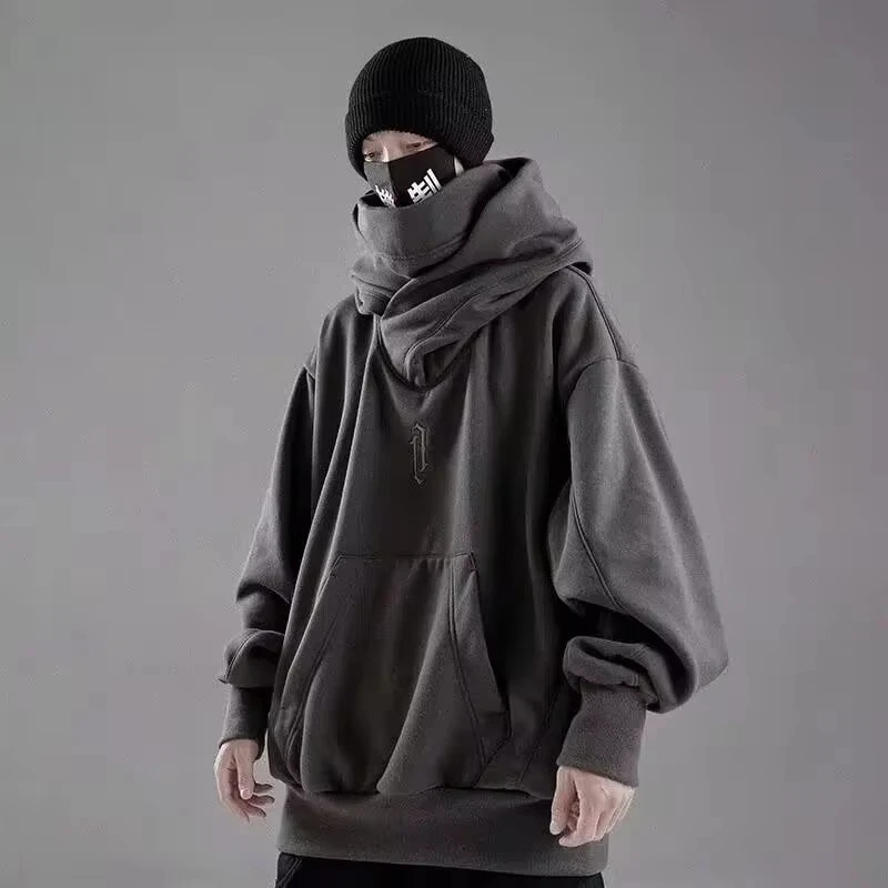 Embroidery Turtleneck Sweatshirt For Men Japanese Ninja Hoodies Autumn Hip Hop Fleece Pocket Streetwear Oversized Y2K Hoody 260605banjia