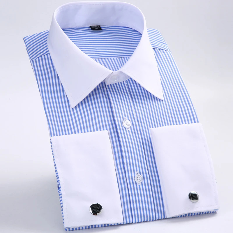 Men's French Cuff Dress Shirt Long Sleeve Formal Business Buttons Male Shirts Regular Fit Cufflinks Shirt Plus size 6XL 260805