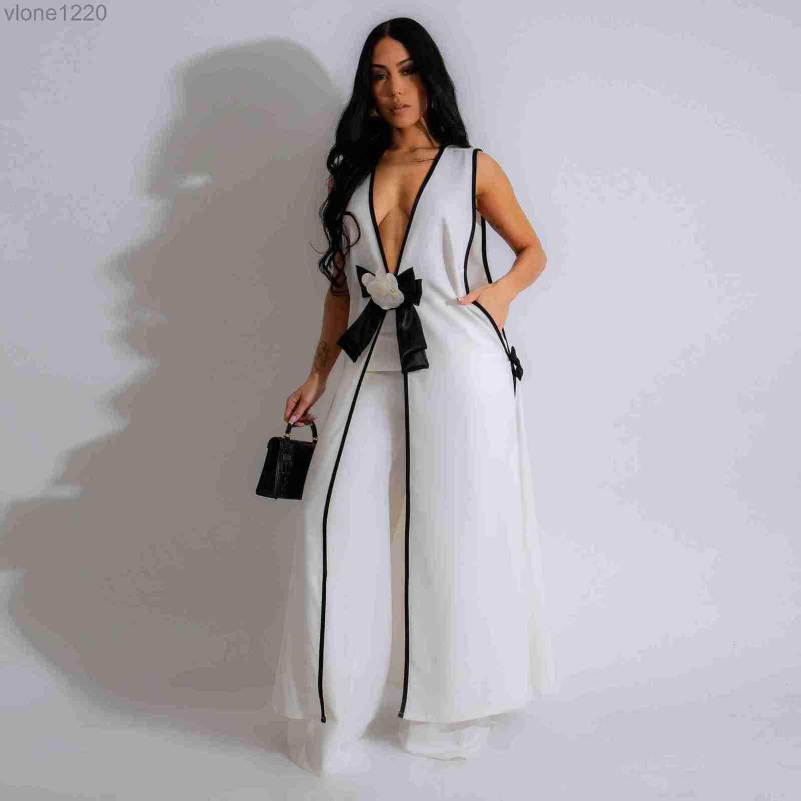 2026 Designer Luxury Brand Women's Set Hot Selling Women's Outdoor Fashion Classic Camellia Bow Sexy Deep V Sleeveless Long Dress+casual W
