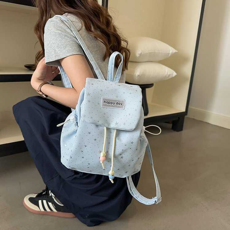Korean-style ins solid color star backpack for women niche design cute cartoon student schoolbag fresh and simple backpack L26720