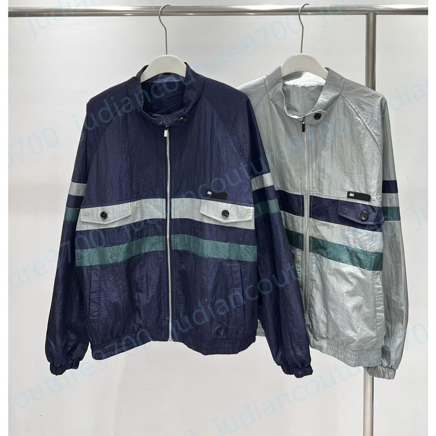 retro mius women jackets color block zip up stand collar lightweight windbreaker miuslogo patch casual loose fit coat streetwear jackets D805