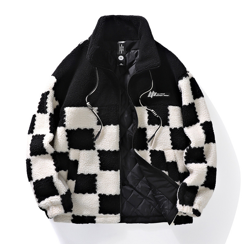 Popular Trendy Brand Men's Fleece-Lined Thickened Jacket With Stand-Up Collar, Lamb Wool Coat, Warm European Size Cotton Coat