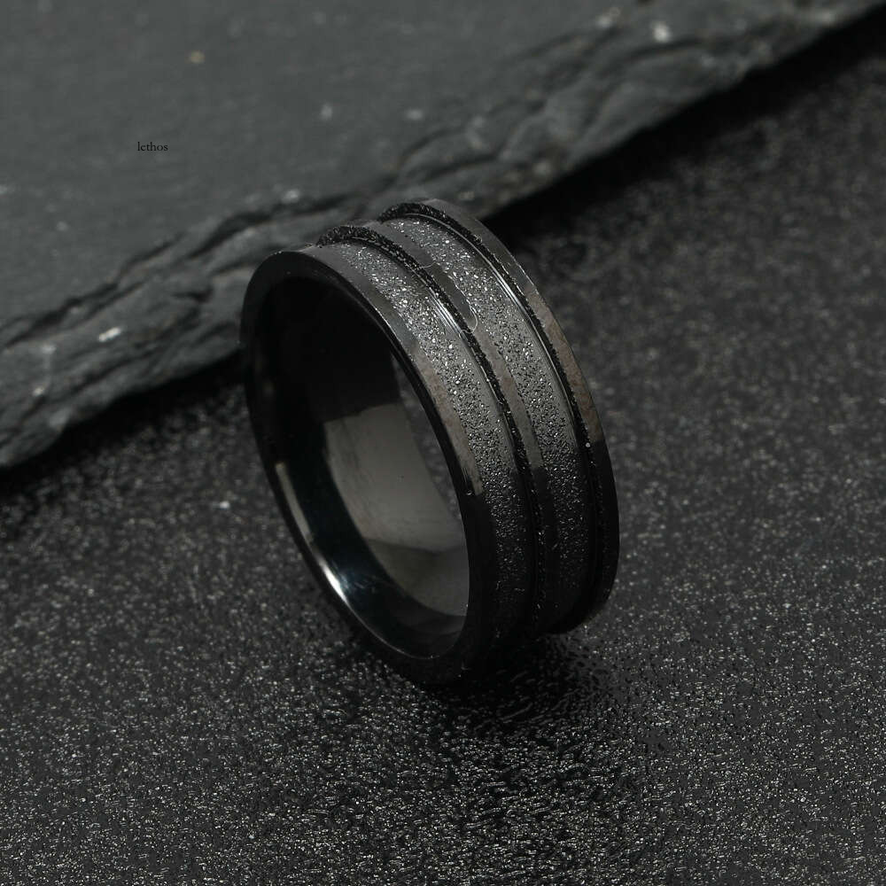 fashion new Sterling Silver 14K 18K Gold jewelry creative punk style simple 123-line groove matte titanium steel ring factory
