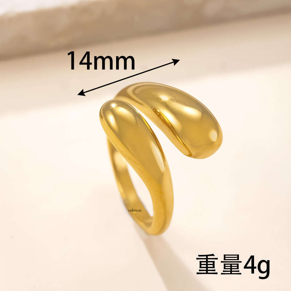 popular titanium jewelry unique niche design 925 Sterling Silver 14K Gold ring water drop smooth surface open ring wholesale factory