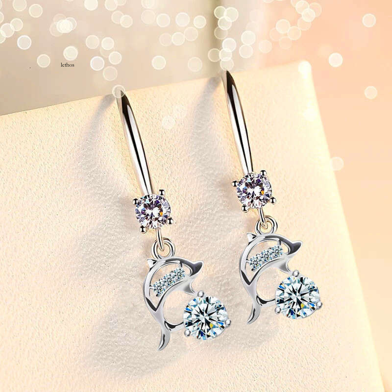 Pinduoduo New Arrivals: Elegant and Cute Long Dolphin Earrings for Women Unique Moissanite Ear Jewelry Wholesale
