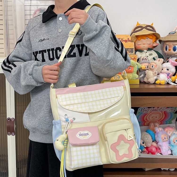 Korean-style ins cartoon plaid shoulder crossbody bag for women fashionable and versatile star-themed cute bag L26720