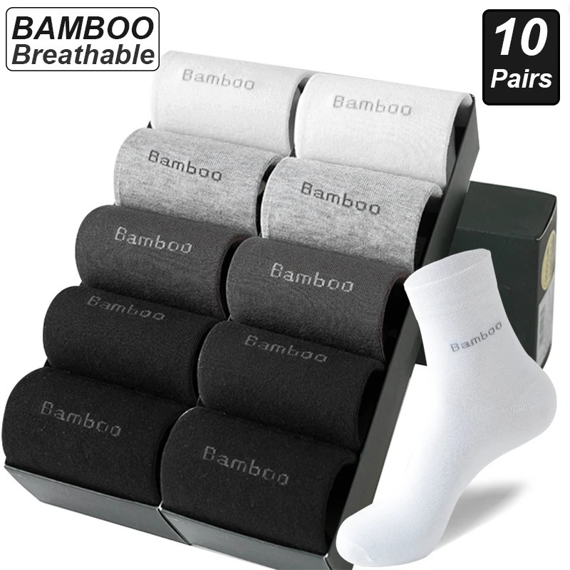 10Pairs Bamboo Fiber Socks Men Casual Business AntiBacterial Comfortable Breatheable High Quality Sock Male Plus Size EU38 260730