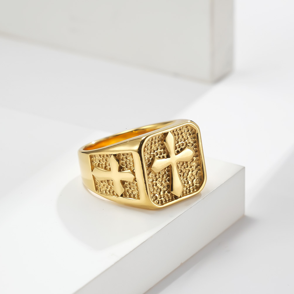 Vintage Stainless Cross Ring Style Men's Unique Niche Titanium Steel Hand Jewelry