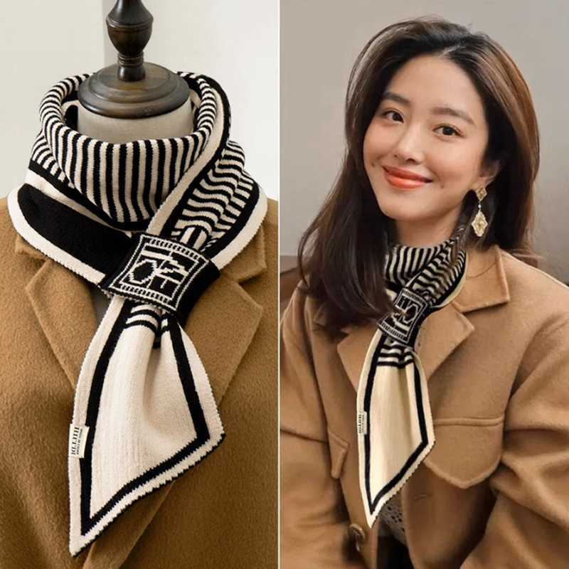 Women's Winter Scarf 2023 New Style Knitted Striped Plaid Korean Style Couple's Warm Thickened Scarf Live Stream L260804XTVS