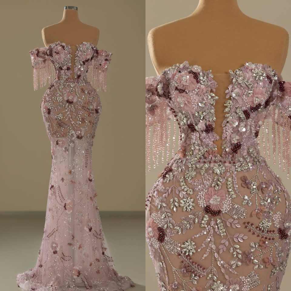 Elegant Mermaid Evening Dress Beads Tassel Crystal Woman Formal Prom Dresses Gala vestido noche Customized