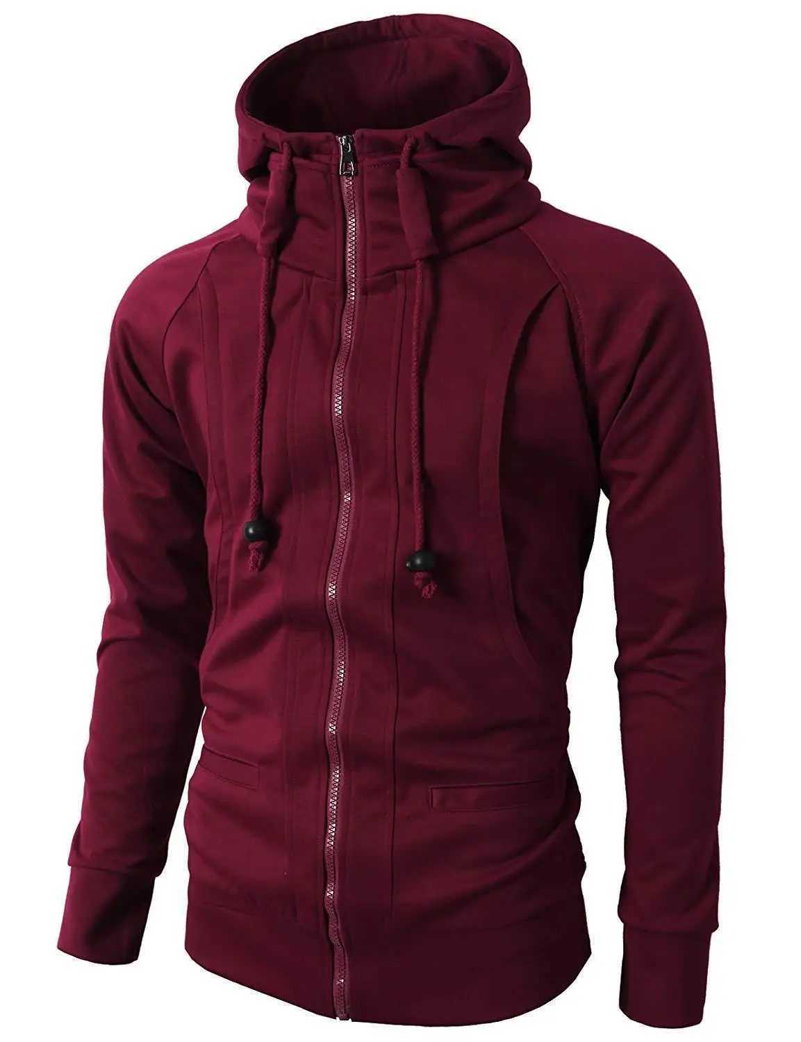 Hip Hop Zipper Hooded Sweatshirt Men 2024 Spring Casual Solid Hoodies Sweatshirts Male Brand Strtswear Jackets Red Black 3XL S260805E438