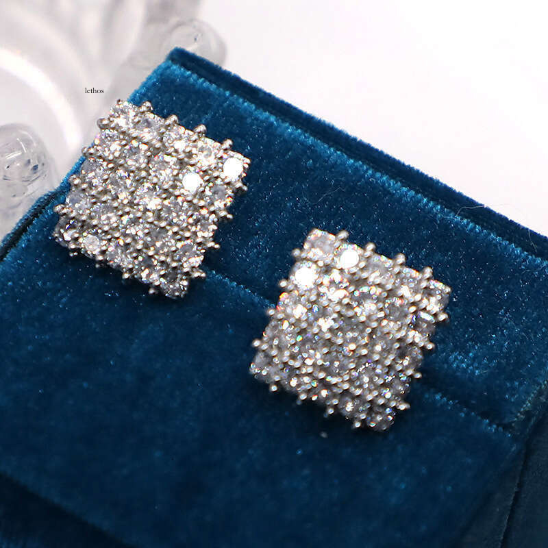 high-end geometric diamond-shaped new trendy earrings Moissanite retro Hong Kong style Japanese and Korean diamond-studded fashion OL earrings