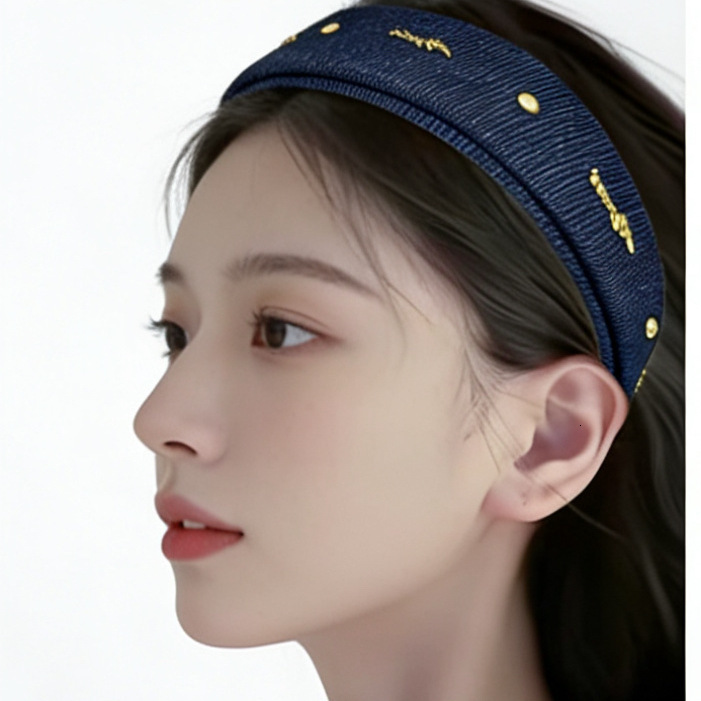 Buy 1 Get 1 Free Spring/Summer New Korean Style Elegant Denim Headband with Letters Wide Edges, Delicately Designed to Modify Shape and Make Face Ap