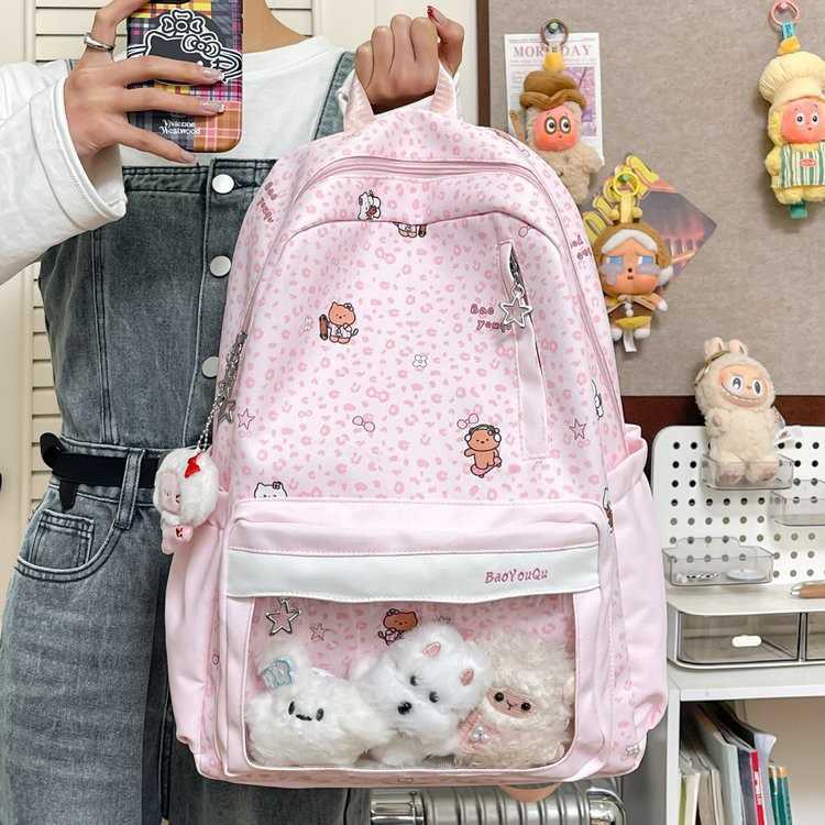 Korean-style ins leopard print cat backpack for women large capacity casual backpack L26720