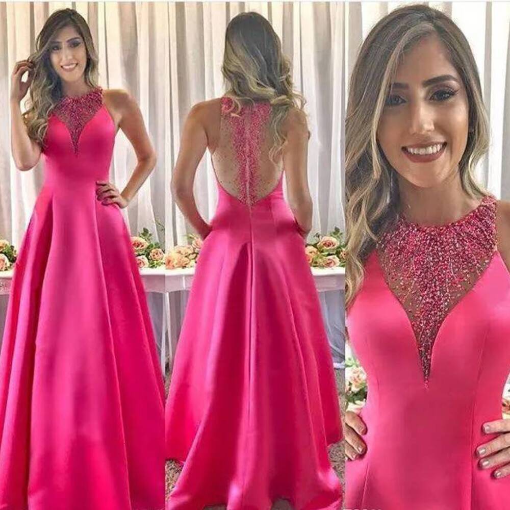New Arrival Cheap Fuchsia Evening Dress A Line Beaded Satin Long Holiday Wear Pageant Prom Party Gown Custom Made Plus Size sunny