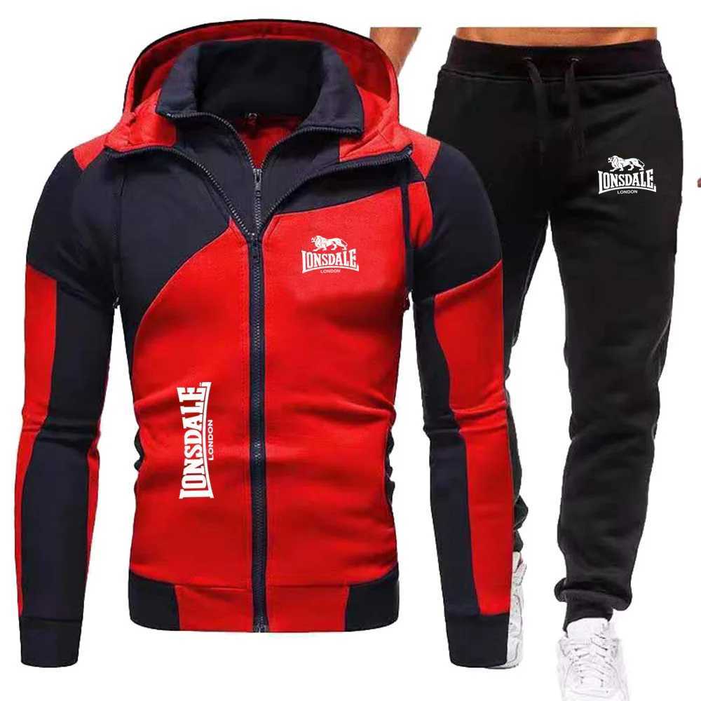 LONSDALE Print Contrasting Double-Layer Zipper Hooded Cardigan 2-Piece Set Men's Slim Fit Hooded Flce Sweatshirt Casual Set S260805E40V
