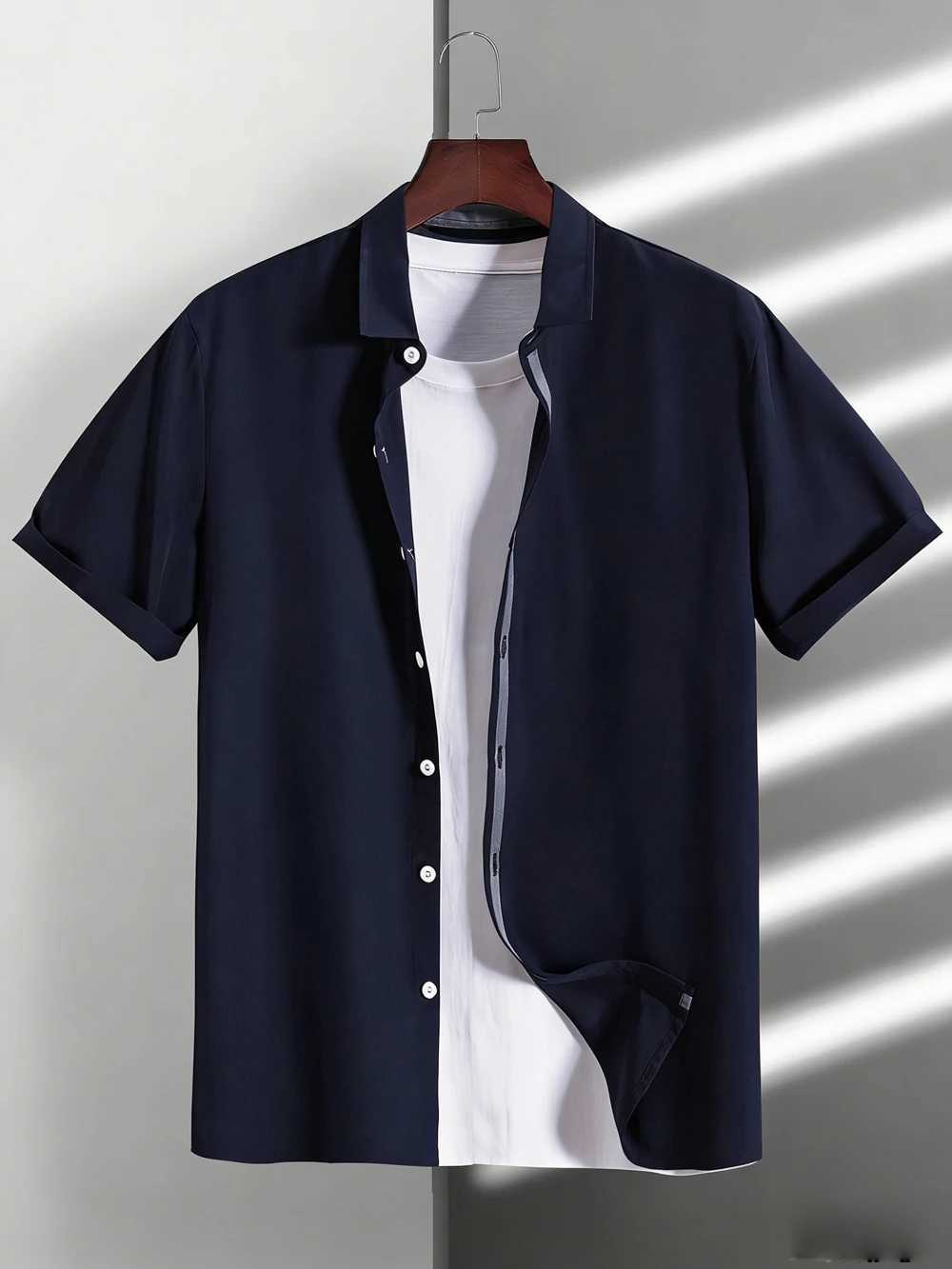 Men's Simple Retro Short-Sleeve Shirt Colorful Solid Large Size Loose Shirt Hawaiian Vacation Outdoor Social Men's Clothing 6X Z260805