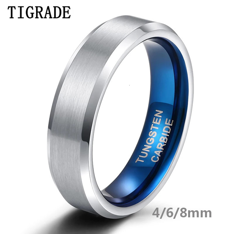 Tigrade 4/6/8mm Classic Wedding Band Engagement Rings Silver Color Blue Engraving Tungsten Carbide Rings For Women Men Size4-14 260805