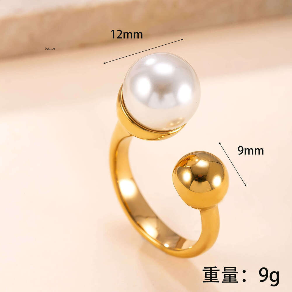 best-selling titanium jewelry French retro high-end style with pearl ball open 925 Sterling Silver 18K Gold ring wholesale