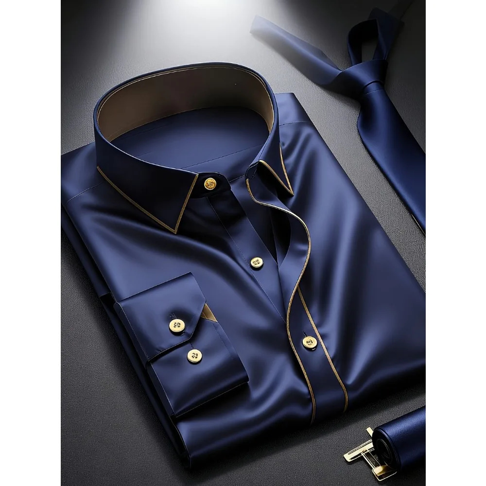 2025 Men Patchwork Shirt Fashion y Long Sleeve Smart Casual Four Season Tuxedo Man Micro Elastic Shirts 260805
