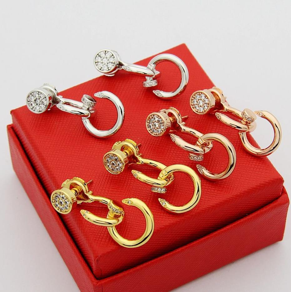 High Quality Popular Jewelry Metal wind double ring nail with drill earrings for women, head and tail with drill double ring earrings