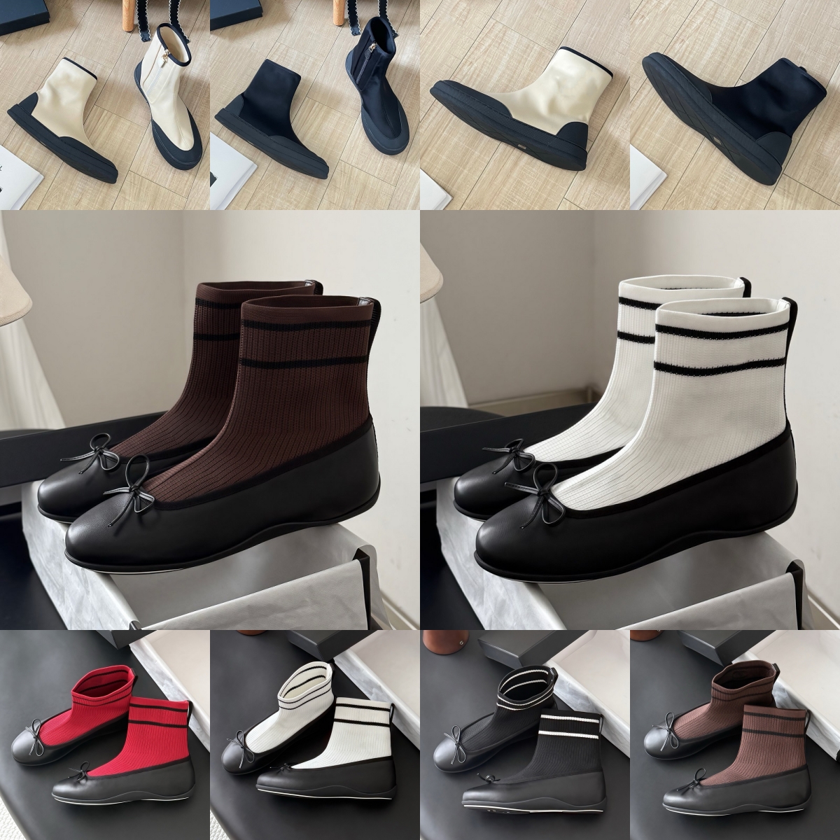 Women Ankle Boots Top Brand Designer Bottes Square Toe Fashion Black White Chocolate Red Beige Sock Shoes Lady Flat Leather Winter Warm Casual Platf