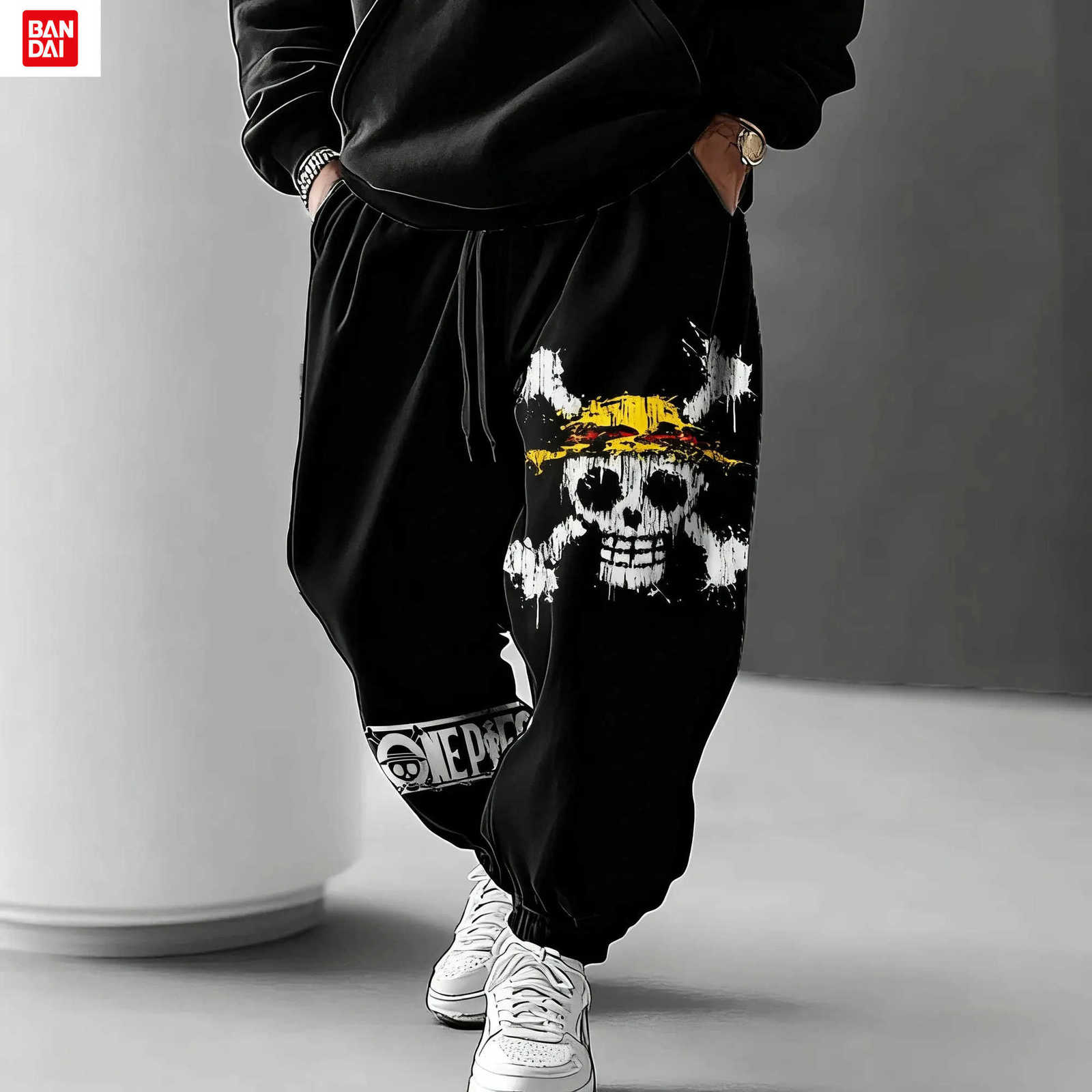 Bandai Men's One Piece 2026 Jogger Pants 3D Print Breathable Straw Hat Jolly Roger Streetwear Sweatpants Black Anime Casual Trousers L260805M27