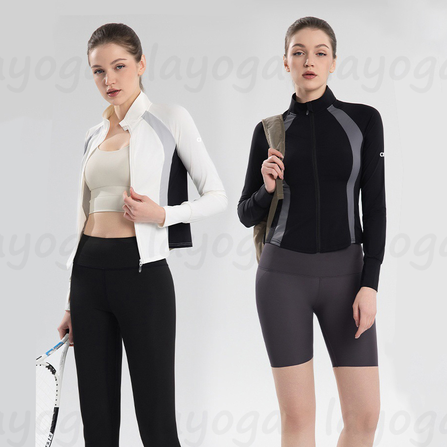 New Women's Yoga Outfit Summer Slim-Fit Long Sleeve Stand Collar Breathable Jacket Elegant Tank Top High-Waist Quick-Dry A-Line Tennis Skirt An
