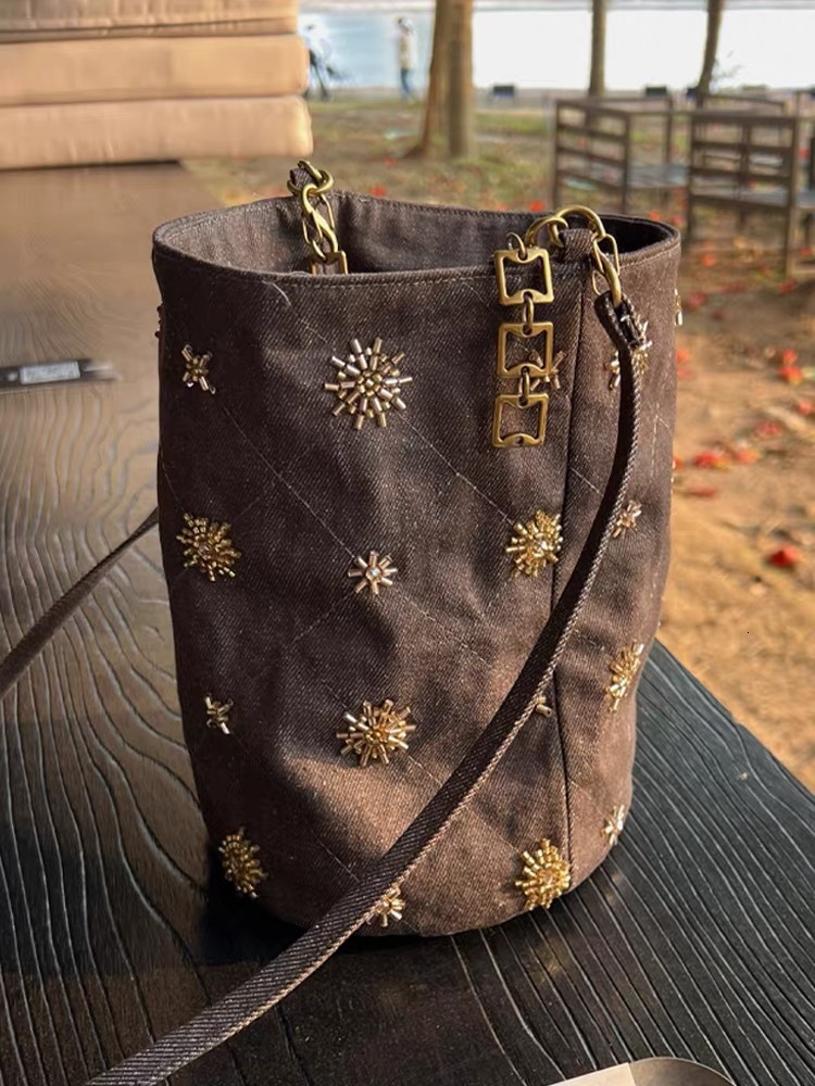 Best seller Beading Embroidery Bucket 2026 Summer Denim Single Shoulder New Chinese Style Fashion Versatile Crossbody Women's Bag