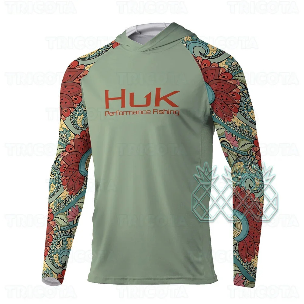 HUK Fishing Apparel Men's Long Sleeve Fishing T-Shirts UV Sun Protection Breathable Anti Mosquito Hooded Angling Clothing Tops 260805