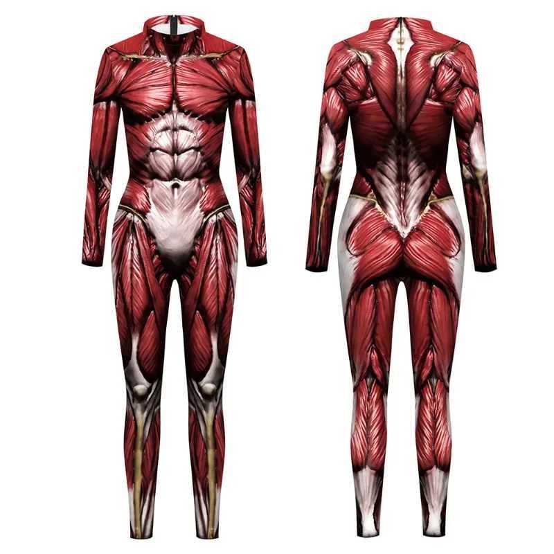 Halloween Cosplay Costume Muscle 3D Digital Printed Long Sleeved Jumpsuit Performance Party Role Playing for Adult Women Men T260804