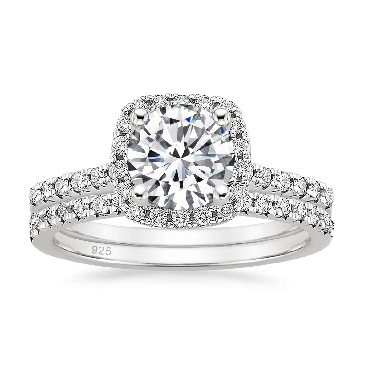 rhodium plated 925 sterling silver bridal engagement ring set cz wedding womens fashion jewelry