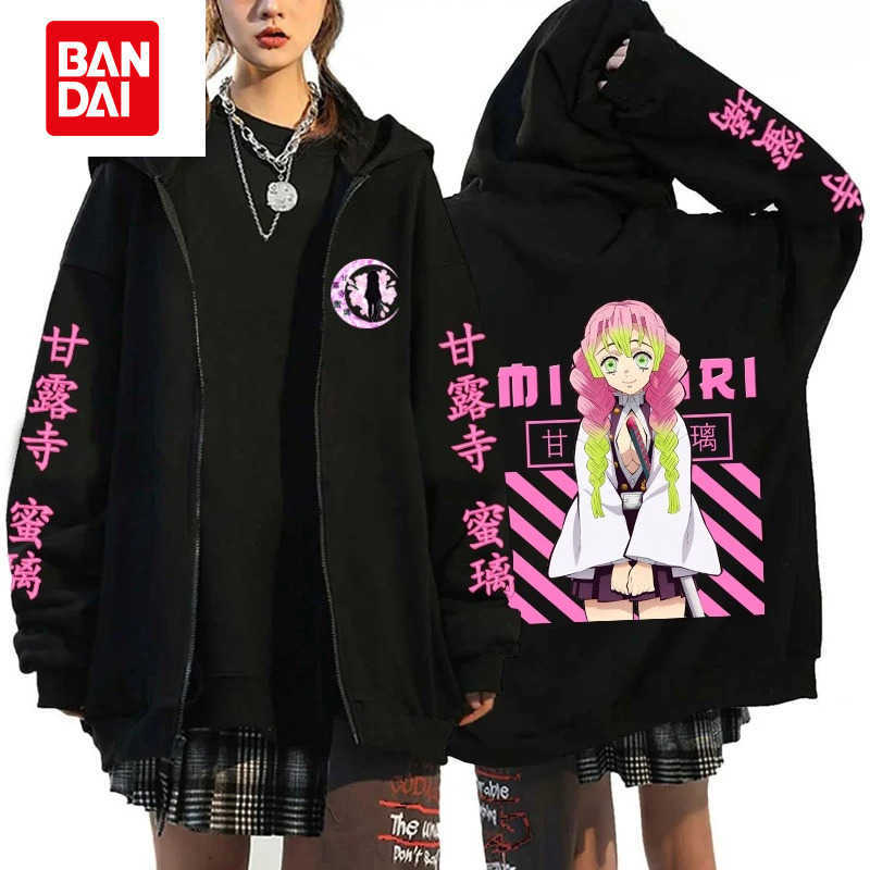Bandai 2026 Chinese New Year Anime Kanroji Mitsuri Printed Hoodie Cartoon Zipper Hoodie Men's Zipper Pullover Harajuku Sweatshirt L260805YDHO