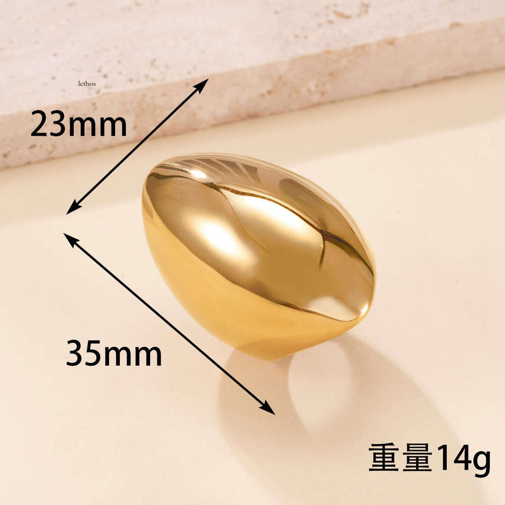 fashion Sterling Silver 14K 18K Gold ring cast wide version with smooth arc shape simple and exaggerated titanium steel jewelry wholesale