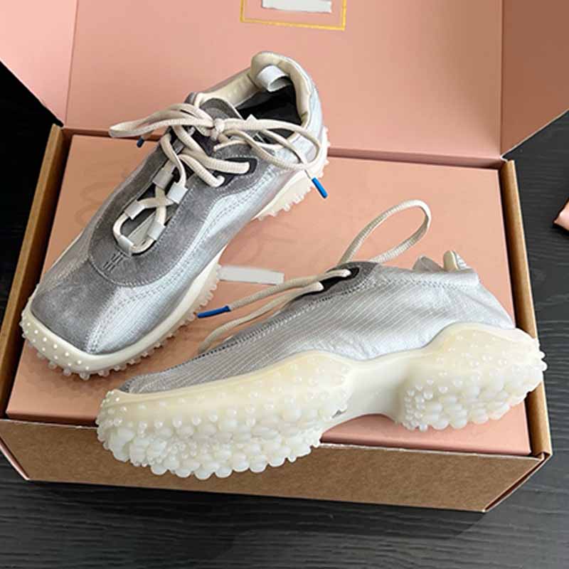 Womens Silver Gray Mesh Suede Sports Shoes Bubble Particles Anti Slip Thick Bottom Lace up Casual Walking Shoes Breathable Low Cut Suitable Daily