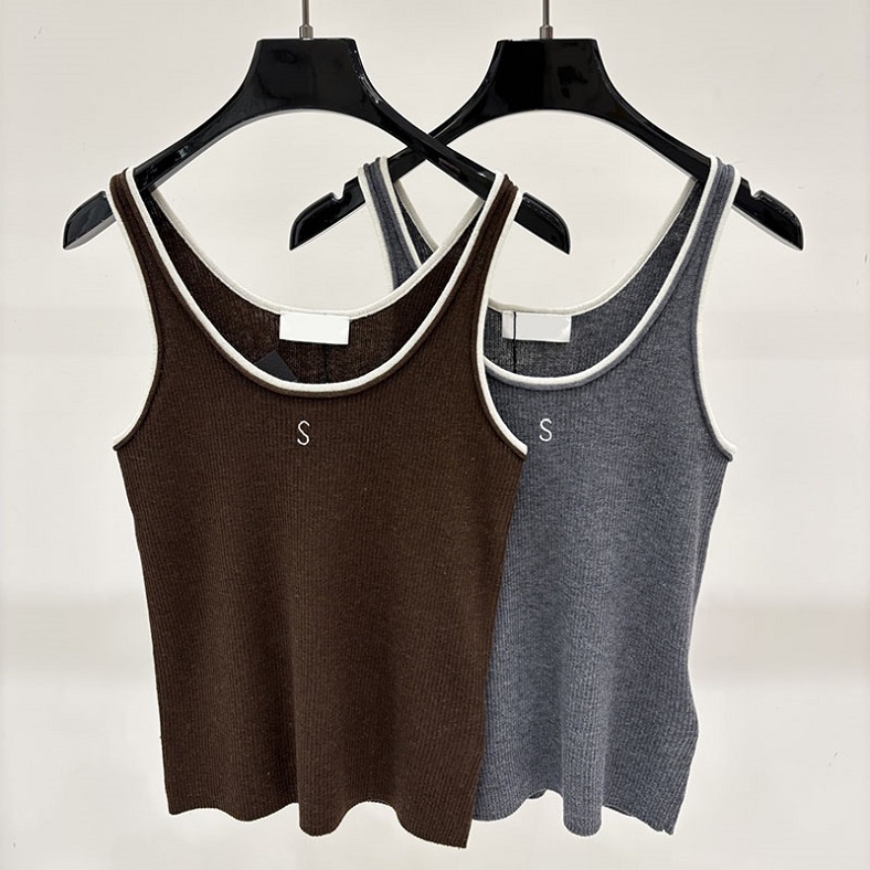 Retro Knit Vests For Women Luxury Casual Slim Tight Knitted Tank Tops Summer Sexy Brand Letter Embroidery Knit Camisoles