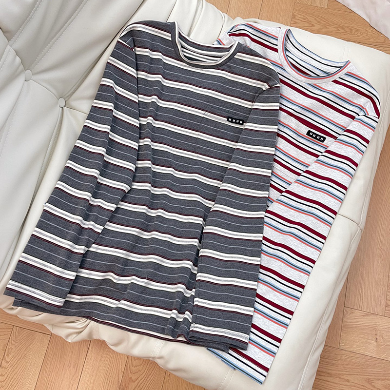 Women Preppy Striped Tops Loose Long Sleeve Pullover Spring Summer Thin Letter T Shirts for Women